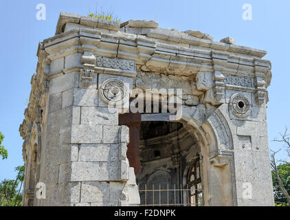 Close-up ruins of Chapel at the grave of Metropolitan Chrysanthos in St. George Monastery, Fiolent, Sevastopol, Crimea, Russia. Stock Photo