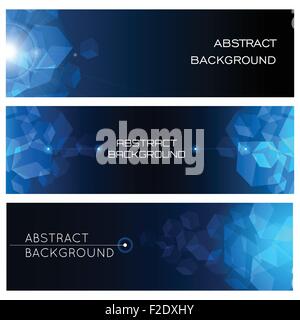 Abstract blue background set for your design. Shining cubes in dark space. Stock Vector