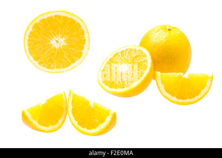 Slices of ripe oranges Was cut into several formats isolated on white Stock Photo
