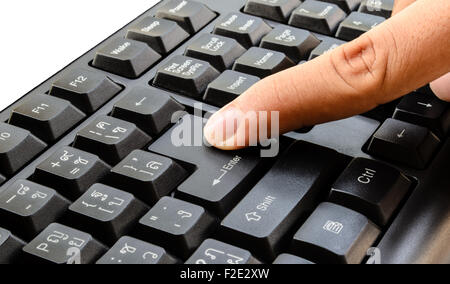 index finger push enter button Stock Photo