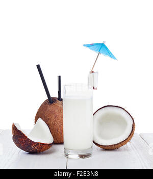 Coconut milk, summer drink on white background Stock Photo