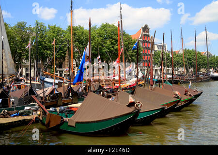 DORDRECHT, NETHERLANDS - JUNE 2 2012: Dordrecht in Steam, the largest steam power event in Europe. Historic boats in Wolweversha Stock Photo