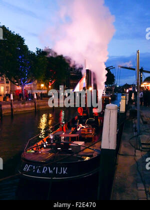 DORDRECHT, NETHERLANDS - JUNE 2 2012: Dordrecht in Steam, the largest steam power event in Europe. Steamboat Beverwijk moored at Stock Photo