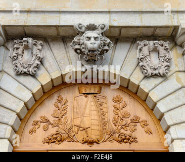 Close-up of arch above righter entrance of Johanneum at Neumarkt square in Dresden, Saxony, Germany. Stock Photo