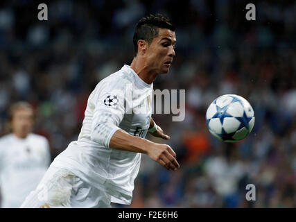 SPAIN, Madrid:Real Madrid's Portuguese forward Cristiano Ronaldo during the Champions League 2015/16  match Stock Photo