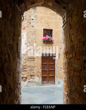 Glimpse of th town of Pienza is a small pearl in the Tuscan countryside Stock Photo