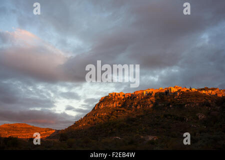 View of Assoro at sunset, little town in Sicily Stock Photo