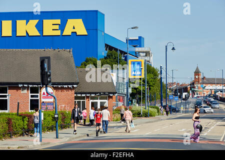 Ikea furniture store  exterior on a sunny day in Aston-under-Lyne Tameside Gtr Manchester Uk Stock Photo