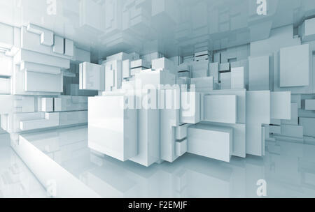 Abstract high-tech interior with chaotic cubes constructions, 3d illustration Stock Photo