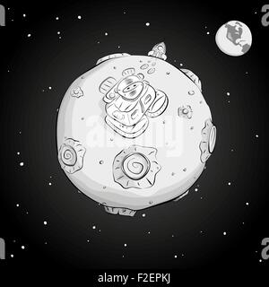 astronaut on the moon monochrome Stock Vector