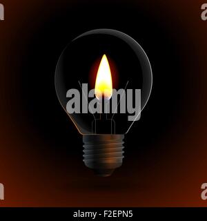 lightbulb with fire candle on dark background Stock Vector
