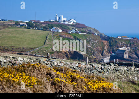 The dramatic coastal scenery and lighthouse on the SW Coast Path at Lizard Point, Cornwall, England, UK Stock Photo