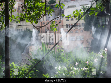 Nebulization system water for commercial premises in summer Stock Photo