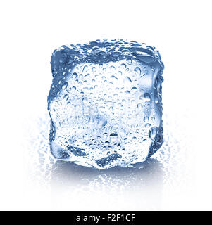 ice cube with water drops close-up isolated on a white background Stock Photo