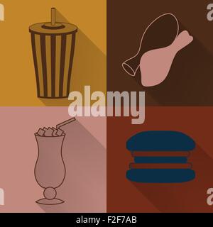 Set of four colored fast food icons Stock Vector
