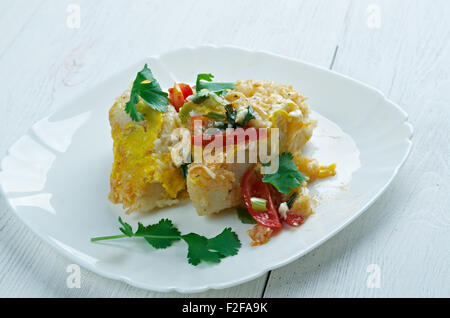 Gratin with pasta, beaten eggs, and  vegetables Stock Photo