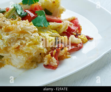 Gratin with pasta, beaten eggs, and  vegetables Stock Photo