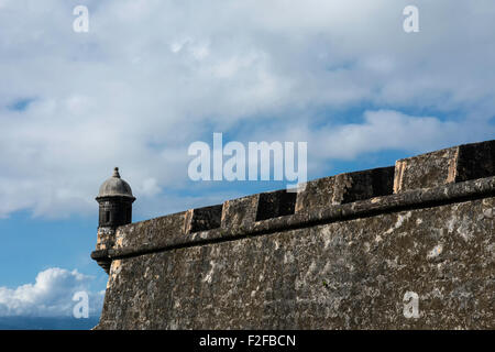 Castle wall, sentry box and Sky in San Juan, Puerto Rico Stock Photo