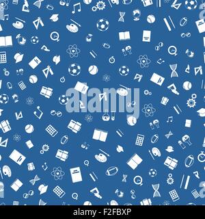 Education white icons on blue background seamless pattern Stock Vector