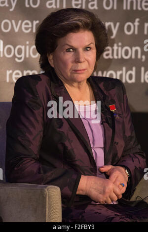 London, UK. 17/09/2015. Cosmonaut Valentina Tereshkova, the first woman and first civilian to travel into space, attends the event to open the exhibition. The exhibition Cosmonauts - Birth of the Space Age opens at the Science Museum on 18 September 2015 and runs until 13 March 2016. Stock Photo