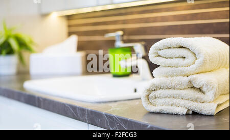 Close up of a wash basin in a modern bathroom interior. Stock Photo