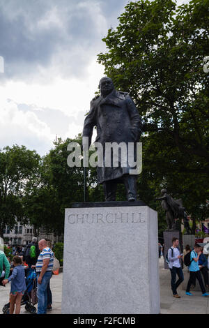 Statue of Winston Churchill in Parliament Square Stock Photo