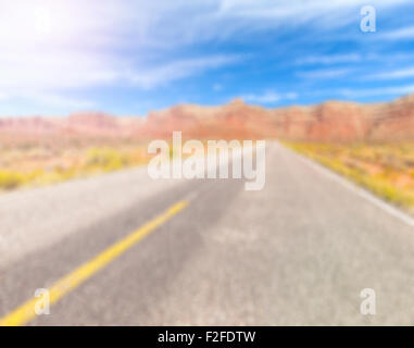 Blurred picture of country road, travel concept background, space for text. Stock Photo