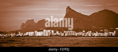 Cristo Redentor as seen from the sea in the Baia de Guanabara in Rio de Janeiro. Stock Photo