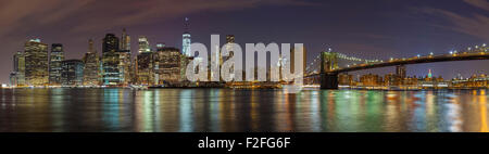 Manhattan skyline at night, New York City panoramic picture, USA. Stock Photo