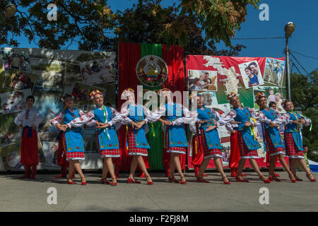 Female Folkloric Dancers - 25th Anniversary of the Pridnestrovian Moldavian Republic PMR, Transnistria, Soviet USSR Moldova Stock Photo