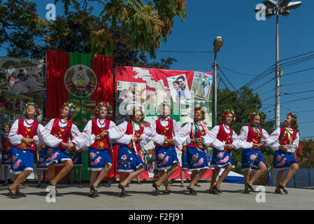 Folkloric Female Dancers, 25th Anniversary of the Pridnestrovian Moldavian Republic PMR, Transnistria, Soviet USSR Moldova Stock Photo
