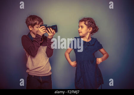 Teenage boy about seven years old girl photographed on a profess Stock Photo