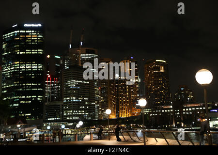 Sydney Central Business District at night time viewed from Circular Quay east. Credit: Richard Milnes/Alamy Stock Photo