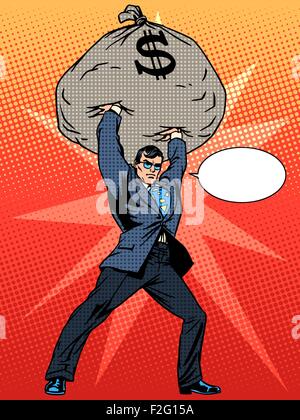Super businessman hero with a bag of money financial success Stock ...