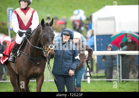 Zara phillips leading her horse in a point to point Race at Eyton on Severn Shropshire Stock Photo