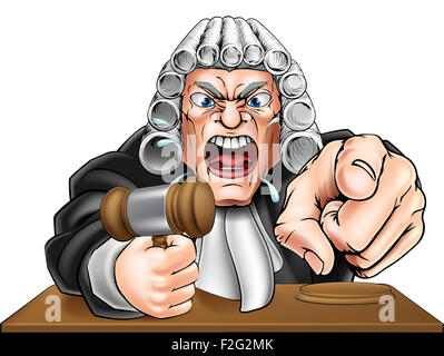 Cartoon angry judge cartoon character screaming and pointing Stock Photo