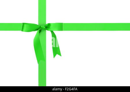 green ribbon cross with bow with tails isolated on white Stock Photo