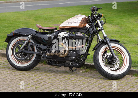 Harley Davidson 48 custom motorcycle parked in Broadway, Cotswolds Stock Photo