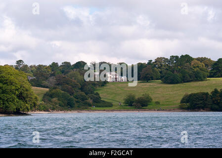 The Cornish Countryside and The River Fal with Trelissick House in the distance Feock Cornwall England UK Stock Photo