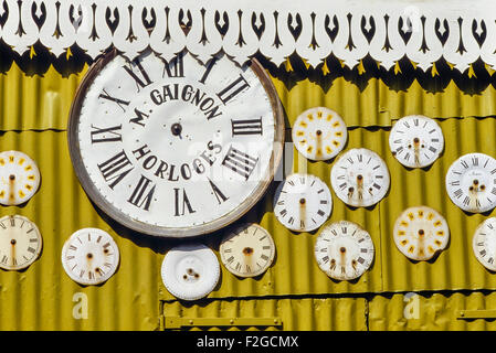 Clock faces for sale at the flea market at Porte de Clignancourt. Paris France Europe Stock Photo