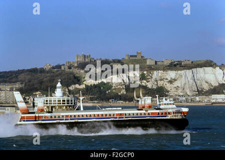 SRN4 The Princess Margaret Hovercraft leaving Dover harbour. Kent. England. UK Circa 1980's Stock Photo