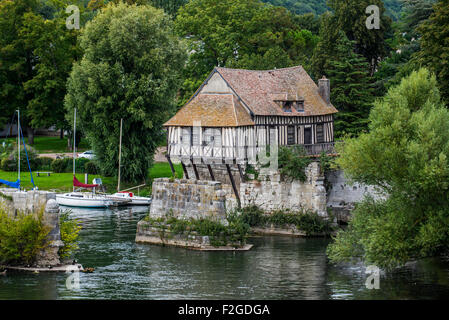 The Old Mill / Vieux Moulin de Vernon over the river Seine, Eure, Normandy, France Stock Photo