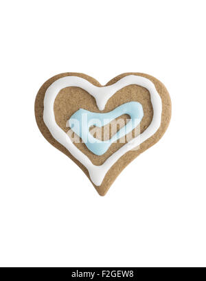 Gingerbread cookie heart isolated on white background - shot in studio Stock Photo