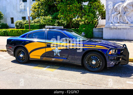 Oregon State Trooper Police cruiser outside the State Capitol building in Salem. Stock Photo