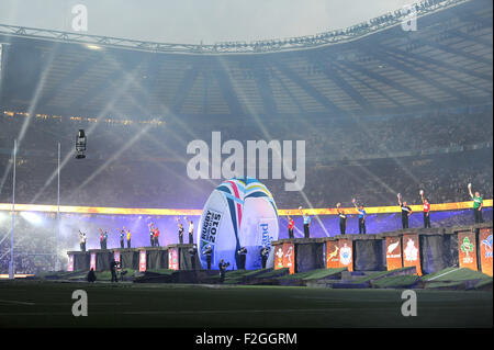 London, UK. 18th September, 2015. The Opening Ceremony of the Rugby World Cup 2015 between England and Fiji, Twickenham Stadium, London, England (Photo by Rob Munro/CSM) Credit:  Cal Sport Media/Alamy Live News Stock Photo