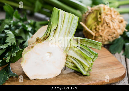 Fresh Celeriac on wooden background (detailed close-up shot) Stock Photo