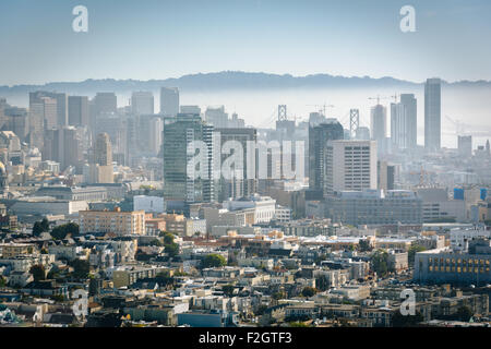 View of the downtown skyline from Corona Heights Park, in San Francisco, California. Stock Photo