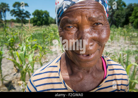 Sexaxa Village Woman on the Farm Observing Her Crops in Botswana, Africa Stock Photo