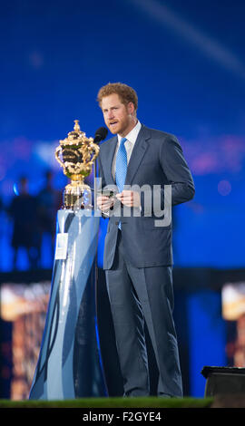 Twickenham Stadium, London, UK. 18th September, 2015. Prince Harry, Honorary President of England Rugby 2015 officially opens the tournament. Credit:  Malcolm Park editorial/Alamy Live News Stock Photo