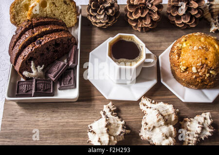 Black coffee in a white cup with chocolate Stock Photo